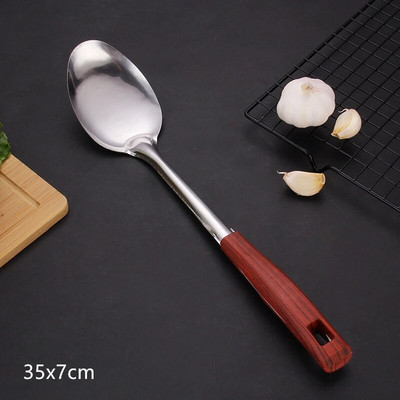 Koka rokturis cepšanas lāpstiņa mēles karote nerūsējošā tērauda BBQ gaļas dakšiņas caurduris Mājas gatavošanas katlu komplekts Virtuves piederumi