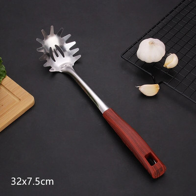 Koka rokturis cepšanas lāpstiņa mēles karote nerūsējošā tērauda BBQ gaļas dakšiņas caurduris Mājas gatavošanas katlu komplekts Virtuves piederumi