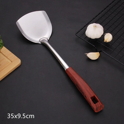 Koka rokturis cepšanas lāpstiņa mēles karote nerūsējošā tērauda BBQ gaļas dakšiņas caurduris Mājas gatavošanas katlu komplekts Virtuves piederumi