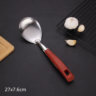 Koka rokturis cepšanas lāpstiņa mēles karote nerūsējošā tērauda BBQ gaļas dakšiņas caurduris Mājas gatavošanas katlu komplekts Virtuves piederumi