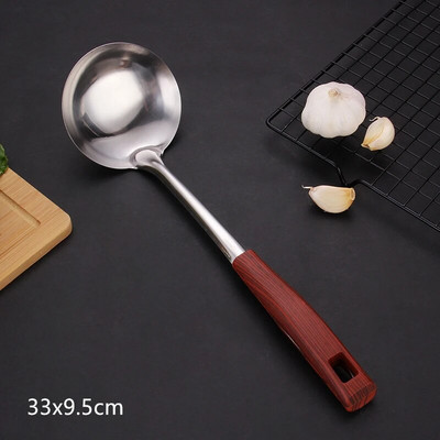 Koka rokturis cepšanas lāpstiņa mēles karote nerūsējošā tērauda BBQ gaļas dakšiņas caurduris Mājas gatavošanas katlu komplekts Virtuves piederumi