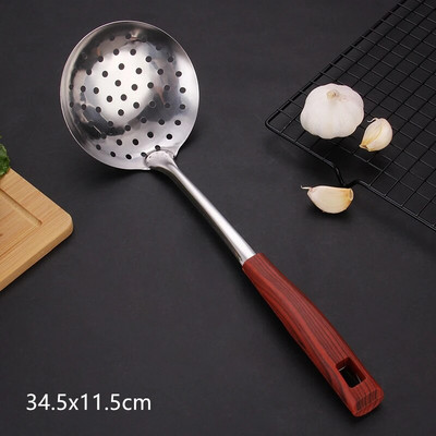 Koka rokturis cepšanas lāpstiņa mēles karote nerūsējošā tērauda BBQ gaļas dakšiņas caurduris Mājas gatavošanas katlu komplekts Virtuves piederumi