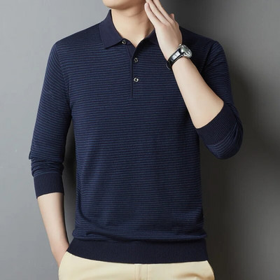 MLSHP tavaszi őszi kötött csíkos póló férfi pulóverek luxus hosszú ujjú üzleti alkalmi egyszerű klasszikusok férfi pulóver 4XL