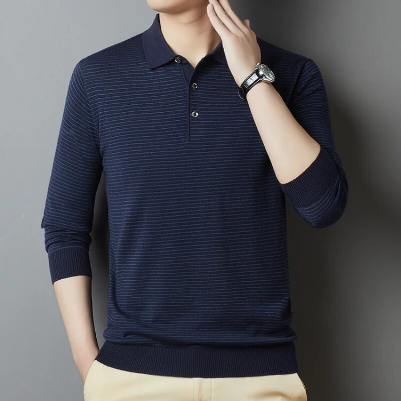MLSHP tavaszi őszi kötött csíkos póló férfi pulóverek luxus hosszú ujjú üzleti alkalmi egyszerű klasszikusok férfi pulóver 4XL