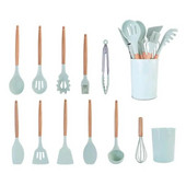 Silikona virtuves piederumu komplekts, nepiedegošs virtuves trauki virtuvei Koka rokturis Lāpstiņa Olu putotāji Virtuves piederumi Virtuves piederumi