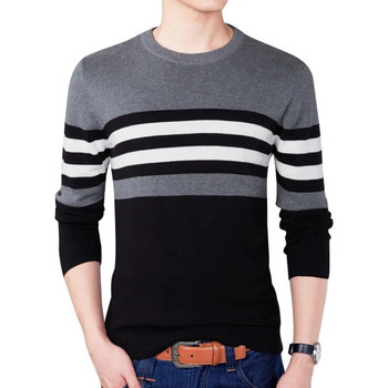 Моден, чисто нов пуловер Мъжки пуловер Раирани Slim Fit Джъмпери Плетени вълнени Пролет Есен Ежедневни мъжки дрехи в корейски стил