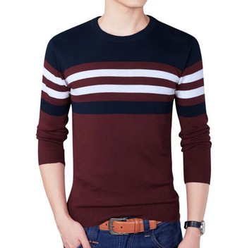 Моден, чисто нов пуловер Мъжки пуловер Раирани Slim Fit Джъмпери Плетени вълнени Пролет Есен Ежедневни мъжки дрехи в корейски стил