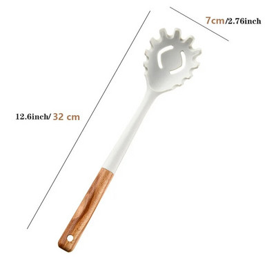 Set silikonskog posuđa za kuhanje s bijelom drvenom drškom, silikonsko posuđe otporno na visoke temperature, lopatica, žlica za juhu, domaća kuhinja