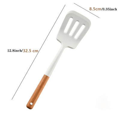 Set silikonskog posuđa za kuhanje s bijelom drvenom drškom, silikonsko posuđe otporno na visoke temperature, lopatica, žlica za juhu, domaća kuhinja