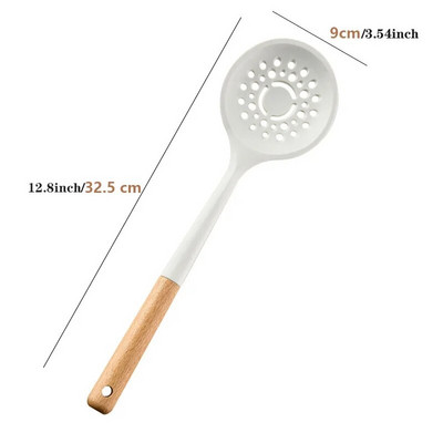 Set silikonskog posuđa za kuhanje s bijelom drvenom drškom, silikonsko posuđe otporno na visoke temperature, lopatica, žlica za juhu, domaća kuhinja