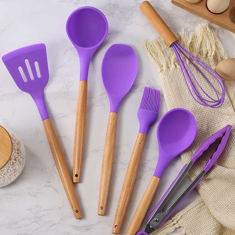Silikoniniai virtuvės gaminimo įrankiai Karščiui atsparus šaukštas Mentele Virtuvės reikmenys Nelipnus kaušelis Kiaušinių plakiklis Kepimo reikmenys Priedai