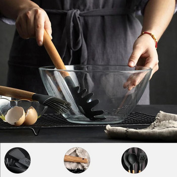 Κουζινικά σκεύη σιλικόνης Σπάτουλα μαγειρικής Κουτάλι με ξύλινη λαβή Αντικολλητικό σκεύος μαγειρικής σπάτουλα κουζίνας εργαλείο μαγειρέματος