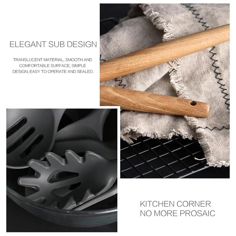 Silikona virtuves piederumu gatavošanas lāpstiņa zupas karote ar koka rokturi Nepiedegoša virtuves trauku lāpstiņa virtuves gatavošanas rīks