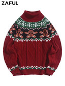 ZAFUL džemperis ar bruņurupuču apkakli Cartoon Bear Colorblock Ziemassvētku chunky Cable ģeometrisks trikotāžas džemperis ar augstu stiepšanos unisex Z5066642