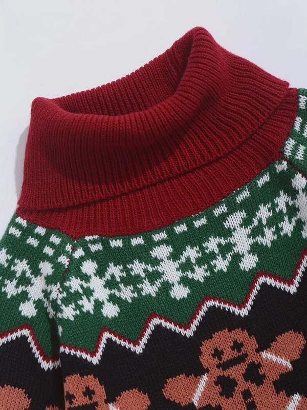 ZAFUL džemperis ar bruņurupuču apkakli Cartoon Bear Colorblock Ziemassvētku chunky Cable ģeometrisks trikotāžas džemperis ar augstu stiepšanos unisex Z5066642