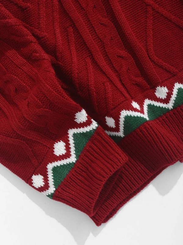 ZAFUL džemperis ar bruņurupuču apkakli Cartoon Bear Colorblock Ziemassvētku chunky Cable ģeometrisks trikotāžas džemperis ar augstu stiepšanos unisex Z5066642