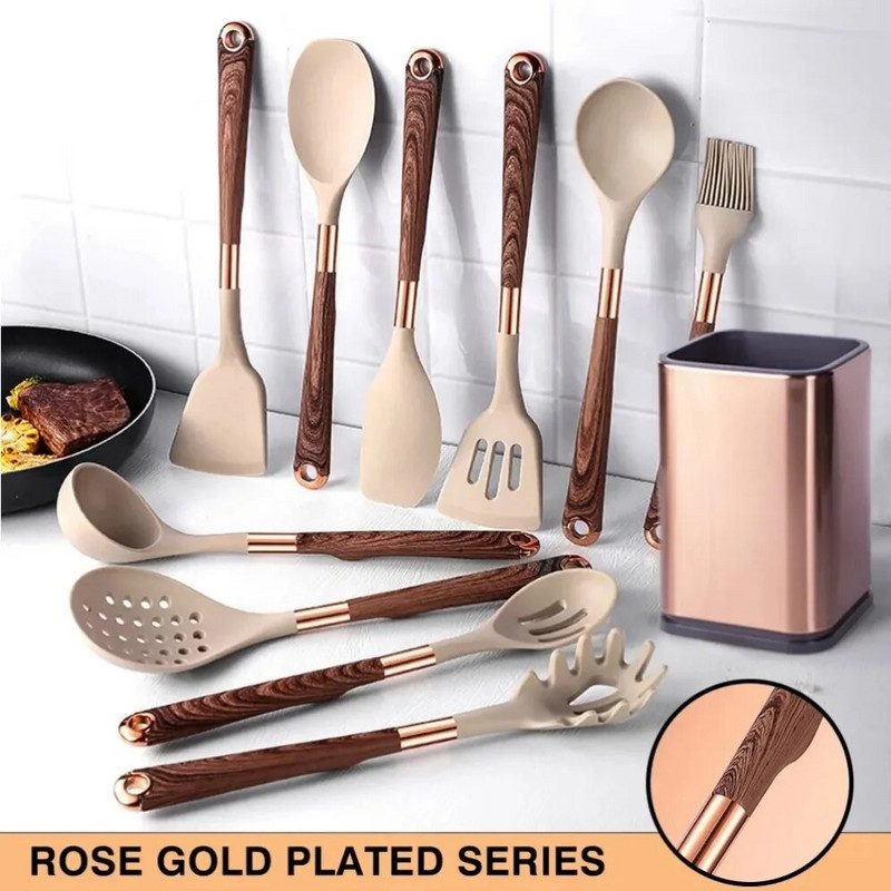 1 pakuotė nemokamai kombinuoti silikoniniai indai Virtuvės gaminimo įrankiai paauksuoti priedai Karščiui atsparūs virtuvės reikmenys mentele šaukštas