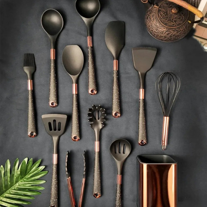 1 pakuotė nemokamai kombinuoti silikoniniai indai Virtuvės gaminimo įrankiai paauksuoti priedai Karščiui atsparūs virtuvės reikmenys mentele šaukštas