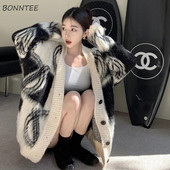 Sieviešu jaciņas brīvs, mīksts trikotāžas sieviešu lielizmēra pūkains jauktas krāsas trikotāža Vintage brīvā laika džemperis Jauni topi BF rudens audums