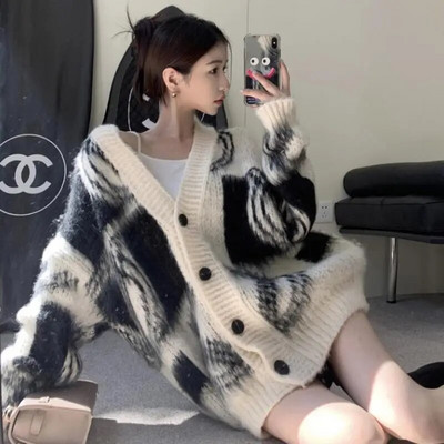 Sieviešu jaciņas brīvs, mīksts trikotāžas sieviešu lielizmēra pūkains jauktas krāsas trikotāža Vintage brīvā laika džemperis Jauni topi BF rudens audums