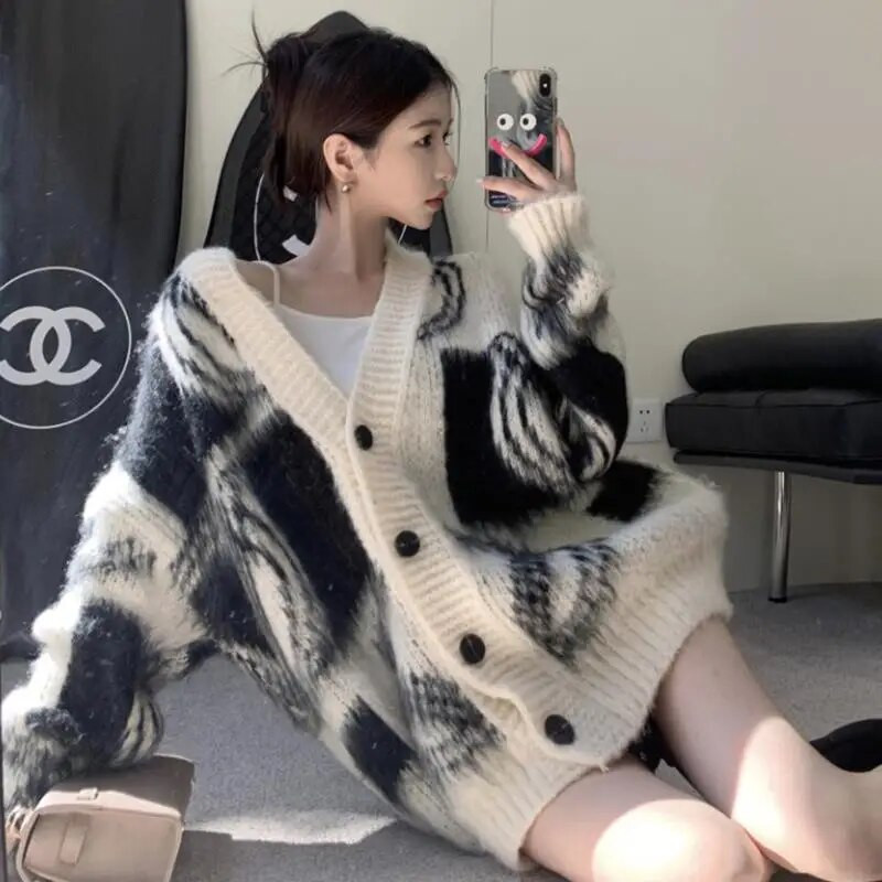 Sieviešu jaciņas brīvs, mīksts trikotāžas sieviešu lielizmēra pūkains jauktas krāsas trikotāža Vintage brīvā laika džemperis Jauni topi BF rudens audums