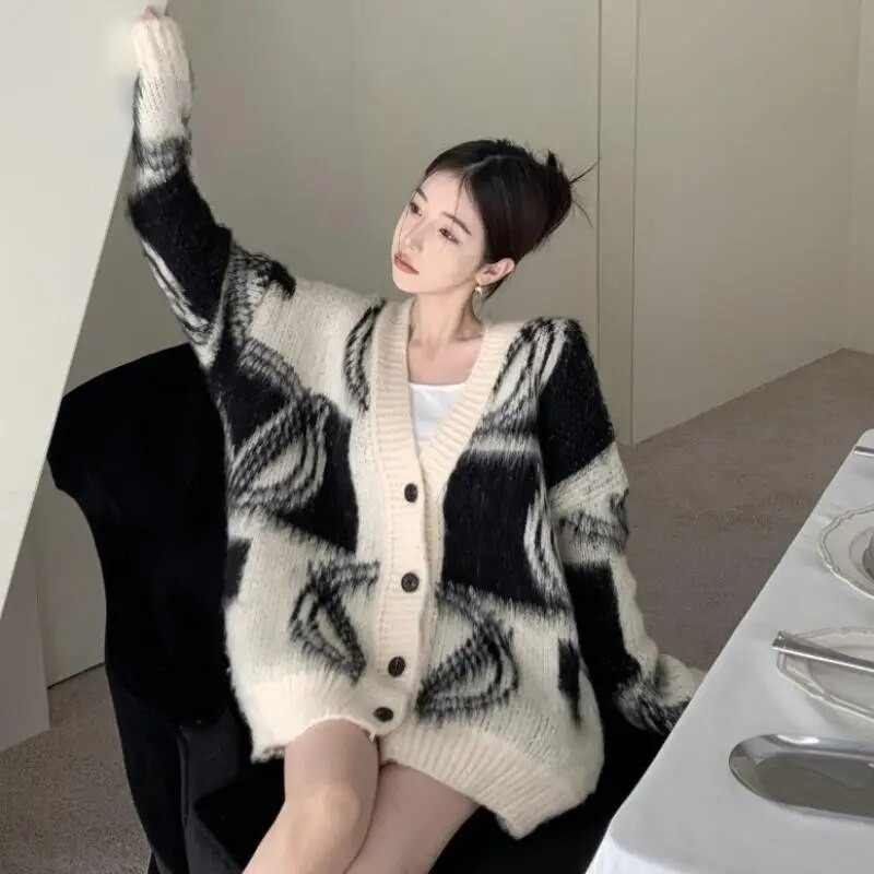 Sieviešu jaciņas brīvs, mīksts trikotāžas sieviešu lielizmēra pūkains jauktas krāsas trikotāža Vintage brīvā laika džemperis Jauni topi BF rudens audums