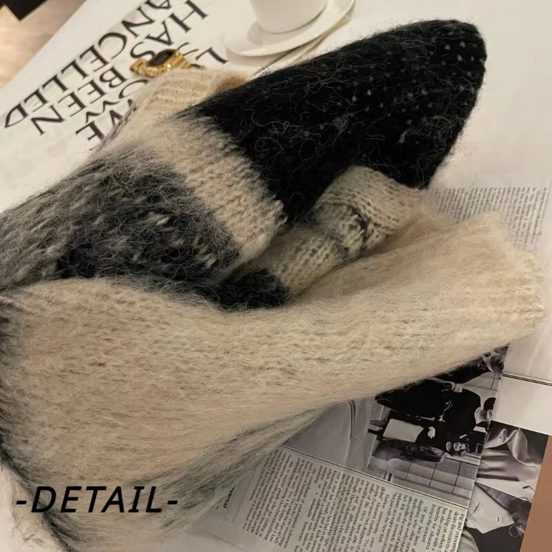 Sieviešu jaciņas brīvs, mīksts trikotāžas sieviešu lielizmēra pūkains jauktas krāsas trikotāža Vintage brīvā laika džemperis Jauni topi BF rudens audums