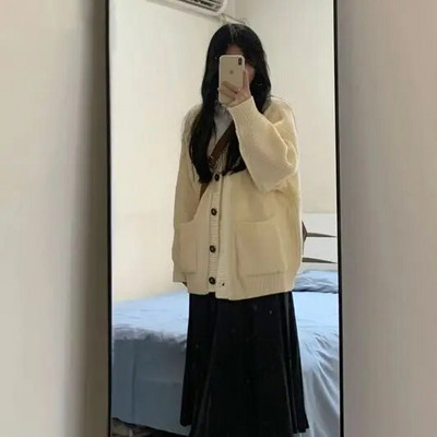 Saldūs megztiniai, moteriški, paruošto stiliaus mada, jaunatviškas žakardas, laisvas vintažinis mezgimas, tinkantis gatvės apranga Harajuku rudens prašmatnus