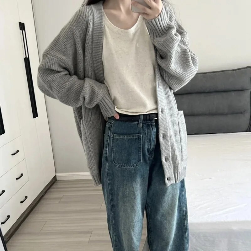 Saldūs megztiniai, moteriški, paruošto stiliaus mada, jaunatviškas žakardas, laisvas vintažinis mezgimas, tinkantis gatvės apranga Harajuku rudens prašmatnus