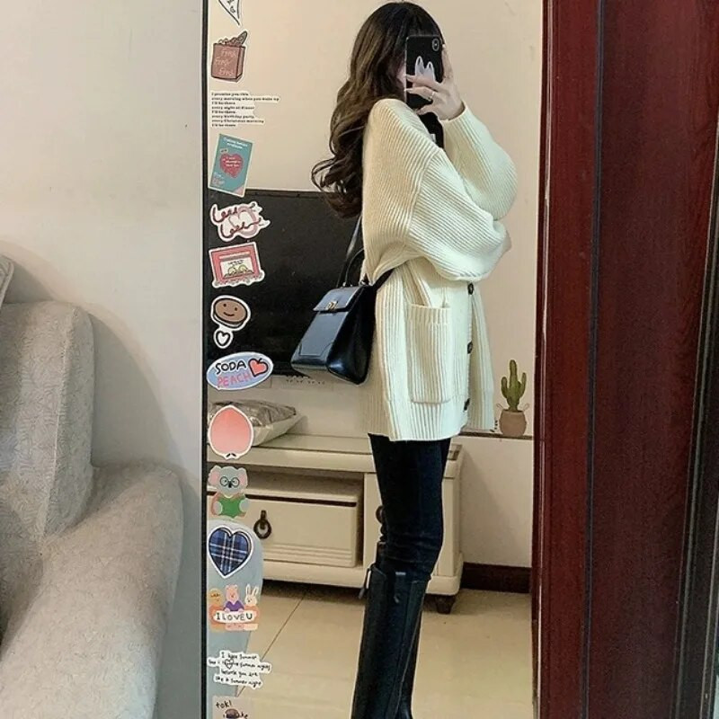 Saldūs megztiniai, moteriški, paruošto stiliaus mada, jaunatviškas žakardas, laisvas vintažinis mezgimas, tinkantis gatvės apranga Harajuku rudens prašmatnus