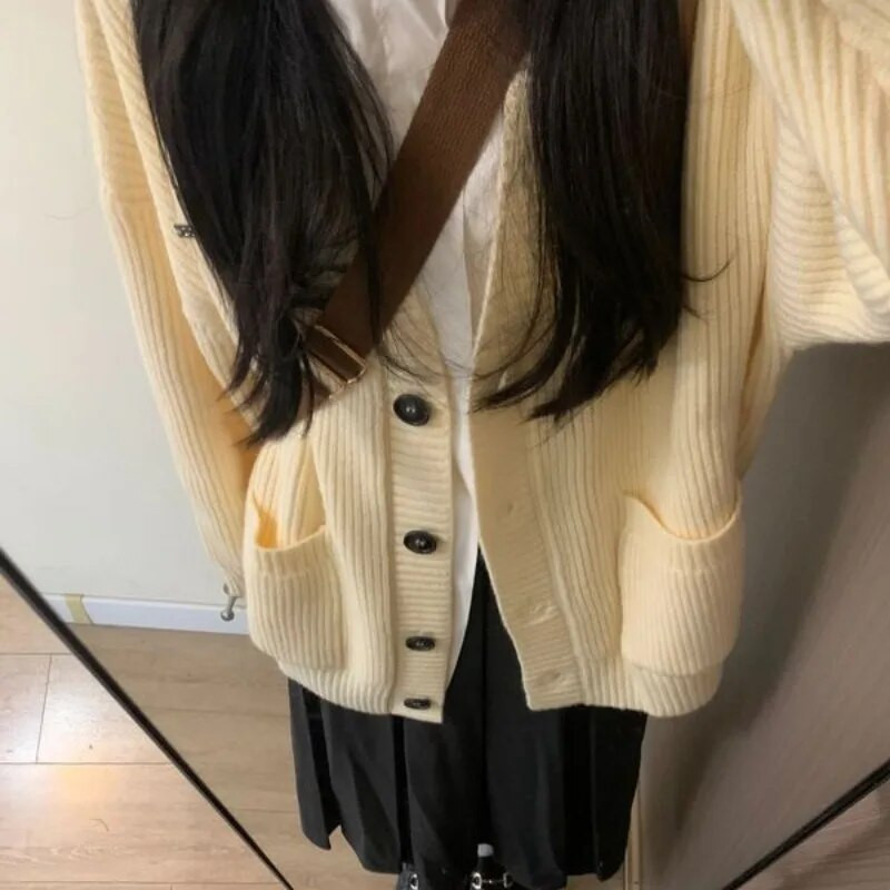 Saldūs megztiniai, moteriški, paruošto stiliaus mada, jaunatviškas žakardas, laisvas vintažinis mezgimas, tinkantis gatvės apranga Harajuku rudens prašmatnus