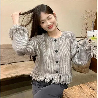 Sieviešu jaka Rudens Solīds Minimālisma Modes Dizains Vispārpiemērots Retro Pušķis Temperaments Stilīgs Salds Korejas stila Adīšana