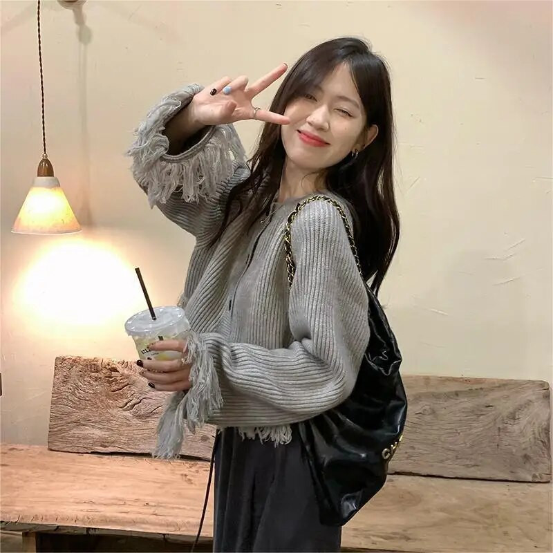 Sieviešu jaka Rudens Solīds Minimālisma Modes Dizains Vispārpiemērots Retro Pušķis Temperaments Stilīgs Salds Korejas stila Adīšana