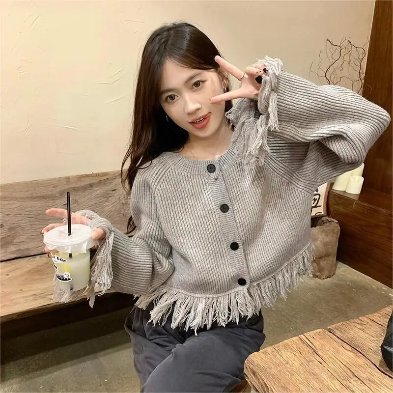 Sieviešu jaka Rudens Solīds Minimālisma Modes Dizains Vispārpiemērots Retro Pušķis Temperaments Stilīgs Salds Korejas stila Adīšana