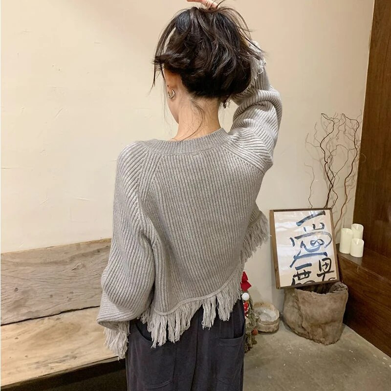 Sieviešu jaka Rudens Solīds Minimālisma Modes Dizains Vispārpiemērots Retro Pušķis Temperaments Stilīgs Salds Korejas stila Adīšana