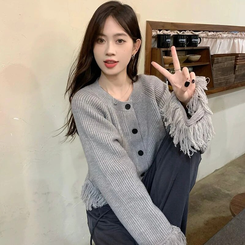 Sieviešu jaka Rudens Solīds Minimālisma Modes Dizains Vispārpiemērots Retro Pušķis Temperaments Stilīgs Salds Korejas stila Adīšana