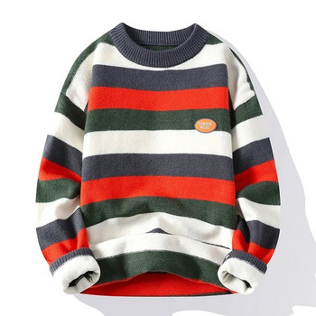 Зима 2023 Нов луксозен марков раиран пуловер Мъжки висококачествени свободни мъжки пуловери Пуловери Дебел топъл мъжки коледен пуловер