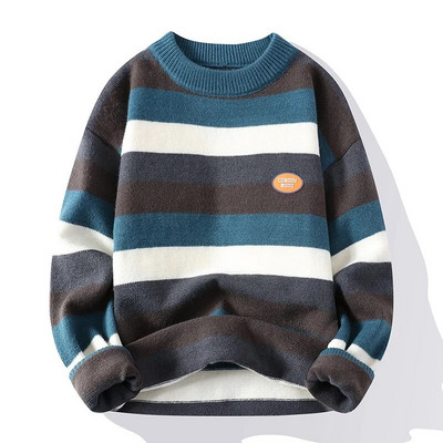 2023. gada ziema, jauna luksusa zīmola svītrains vīriešu džemperis, augstas kvalitātes, brīvs vīriešu džemperis, biezs, silts vīriešu Ziemassvētku džemperis