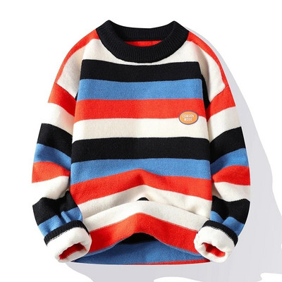 2023. gada ziema, jauna luksusa zīmola svītrains vīriešu džemperis, augstas kvalitātes, brīvs vīriešu džemperis, biezs, silts vīriešu Ziemassvētku džemperis