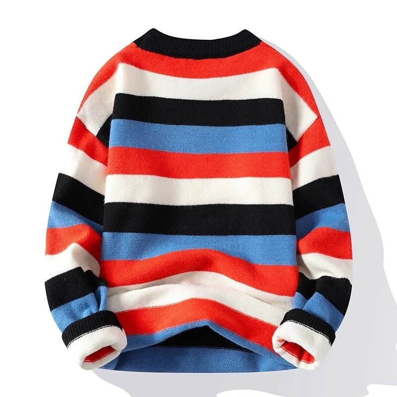 2023. gada ziema, jauna luksusa zīmola svītrains vīriešu džemperis, augstas kvalitātes, brīvs vīriešu džemperis, biezs, silts vīriešu Ziemassvētku džemperis