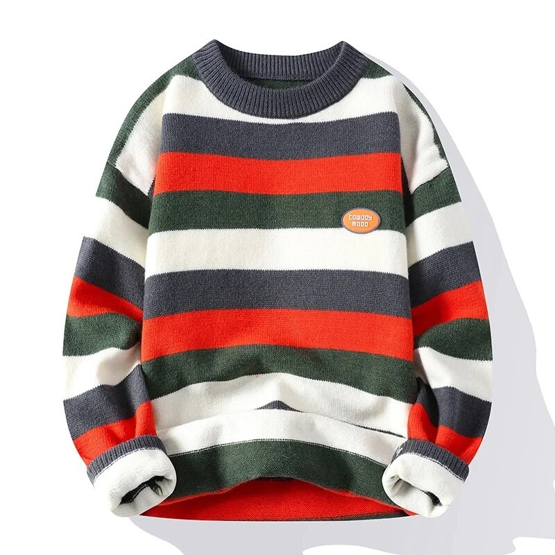 2023. gada ziema, jauna luksusa zīmola svītrains vīriešu džemperis, augstas kvalitātes, brīvs vīriešu džemperis, biezs, silts vīriešu Ziemassvētku džemperis