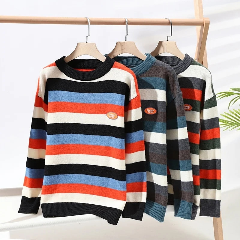 2023. gada ziema, jauna luksusa zīmola svītrains vīriešu džemperis, augstas kvalitātes, brīvs vīriešu džemperis, biezs, silts vīriešu Ziemassvētku džemperis