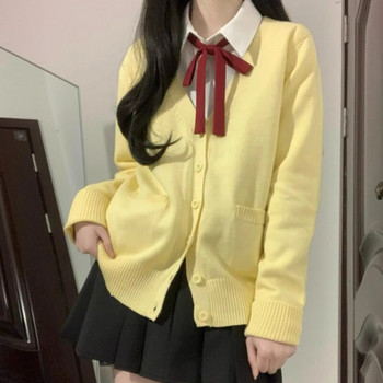 Υπέροχες γυναικείες ζακέτες Γλυκιά ιαπωνική μόδα Χαλαρή JK All-match Harajuku Students Πλέξιμο με λαιμόκοψη V Street Wear Solid Chic