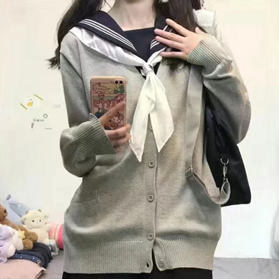 Jauki jakas sievietēm, japāņu stila modes, brīvas JK, Harajuku studentu V veida kakla adīšana Ielu apģērbi Solid Chic