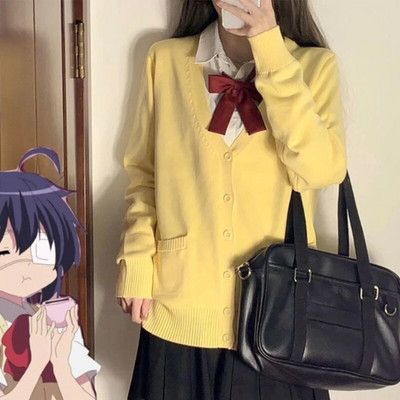 Jauki jakas sievietēm, japāņu stila modes, brīvas JK, Harajuku studentu V veida kakla adīšana Ielu apģērbi Solid Chic