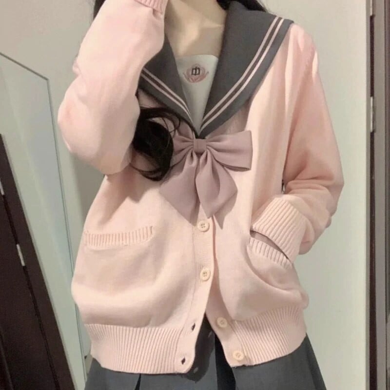 Jauki jakas sievietēm, japāņu stila modes, brīvas JK, Harajuku studentu V veida kakla adīšana Ielu apģērbi Solid Chic