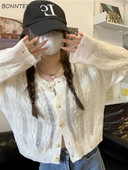 Γυναικείες ζακέτες με κούφια κομμένη κομψή κορεατική ανοιξιάτικη νεανική μόδα Σχέδιο Ulzzang Chic Γλυκά πλεκτά Vintage O-neck Leisure