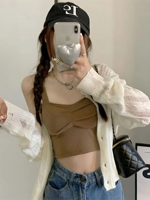 Γυναικείες ζακέτες με κούφια κομμένη κομψή κορεατική ανοιξιάτικη νεανική μόδα Σχέδιο Ulzzang Chic Γλυκά πλεκτά Vintage O-neck Leisure