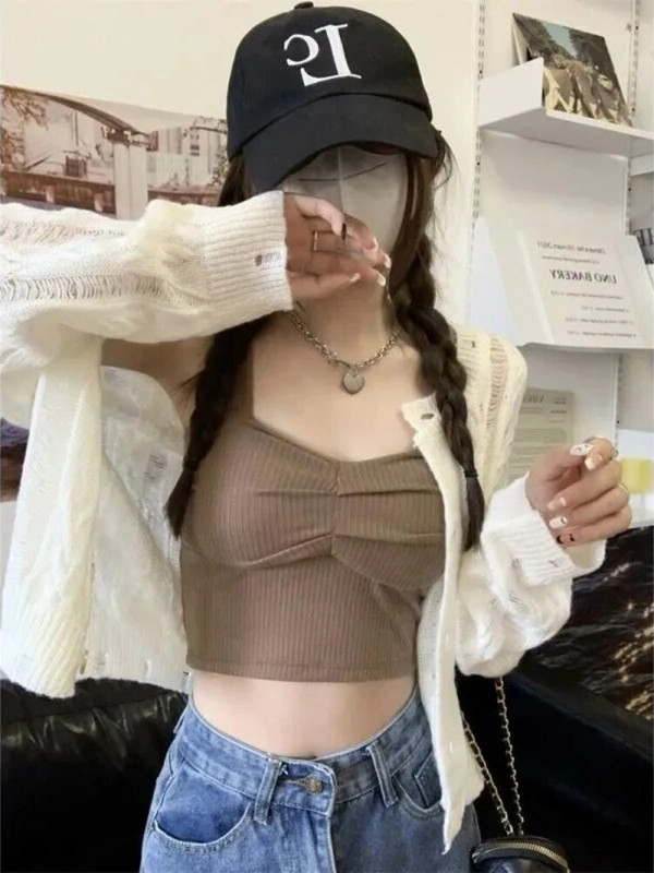 Γυναικείες ζακέτες με κούφια κομμένη κομψή κορεατική ανοιξιάτικη νεανική μόδα Σχέδιο Ulzzang Chic Γλυκά πλεκτά Vintage O-neck Leisure