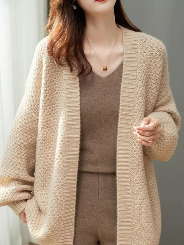 Moteriški megztiniai paplitę Elegantiški švelnūs Laisvi Kietas Paprastas Laisvalaikis Korėjietiško stiliaus Kasdienis mezgimas Viršutiniai drabužiai Temperamento pagrindai Jauki